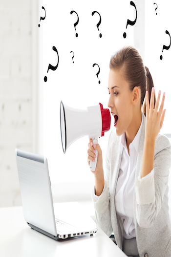 woman screaming at computer