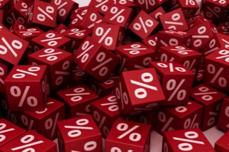 red dice with a percentage sign
