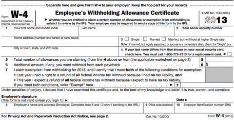 W4 Tax Form