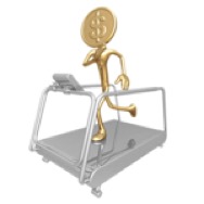 gold dollar man running on treadmill