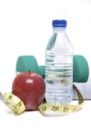 apple bottle of water free weights representing good health