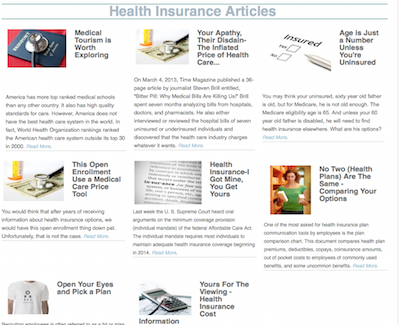 screenshot of health insurance articles